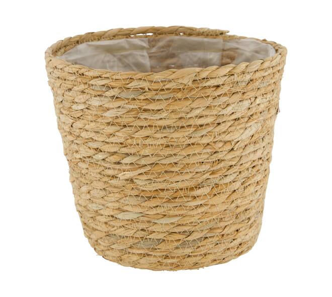 Basket round grass with plastic 27x27x21cm  - Natural