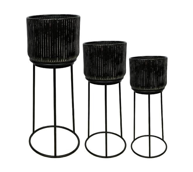 Plantenbak Dunedin - Metaal - 33.5x79 cm - Set van 3 - Zwart