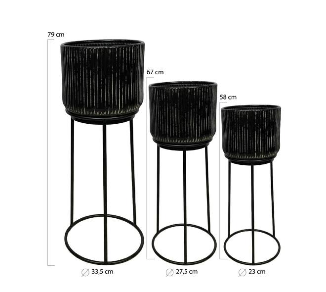 Plantenbak Dunedin - Metaal - 33.5x79 cm - Set van 3 - Zwart