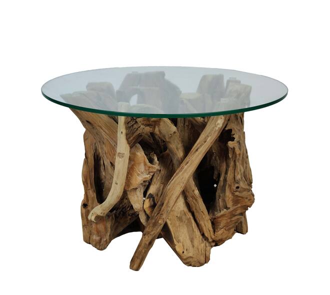 Table Derna - Bois - Verre - 60x38cm - Marron