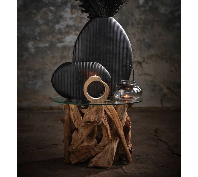 Table Derna - Bois - Verre - 60x38cm - Marron