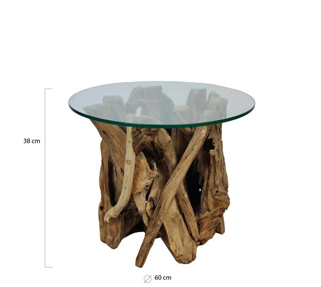 Table Derna - Bois - Verre - 60x38cm - Marron