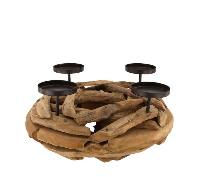 Pillar candle holder teak wood 38x38x17cm 38cm - Natural