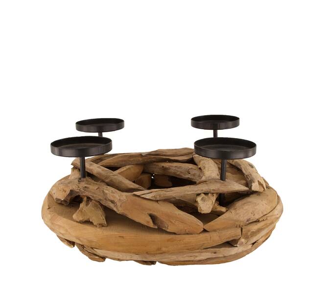 Pillar candle holder teak wood 38x38x17cm 38cm - Natural