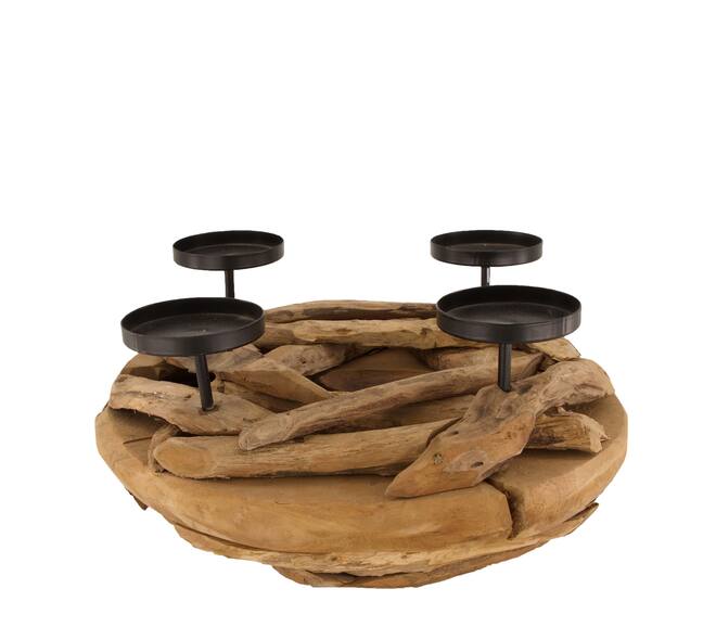 Pillar candle holder teak wood 38x38x17cm 38cm - Natural