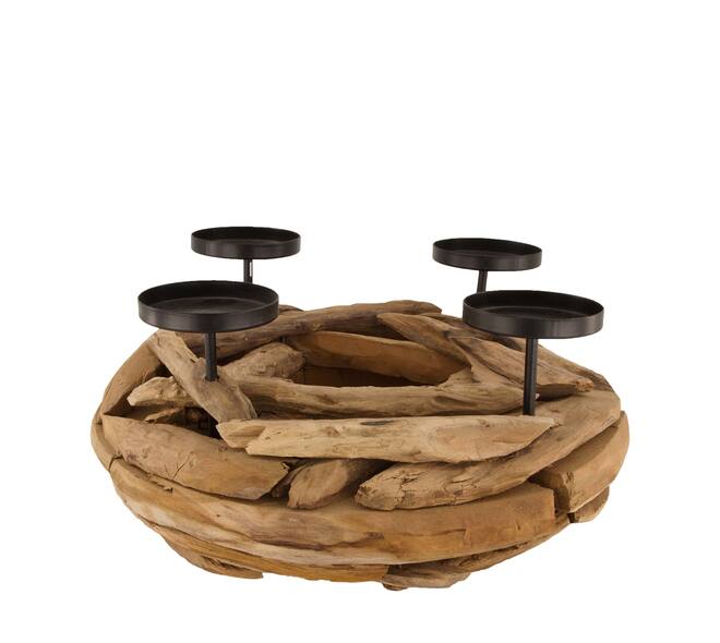 Pillar candle holder teak wood 38x38x17cm 38cm - Natural