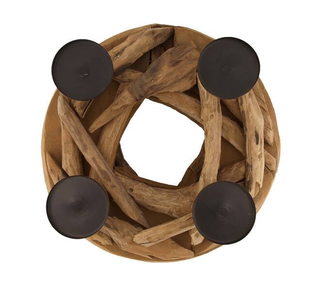Pillar candle holder teak wood 38x38x17cm 38cm - Natural