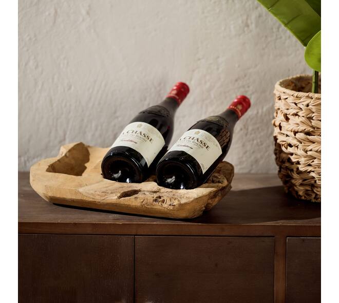 Winebottle holder teak wood 35x18x9cm - Natural