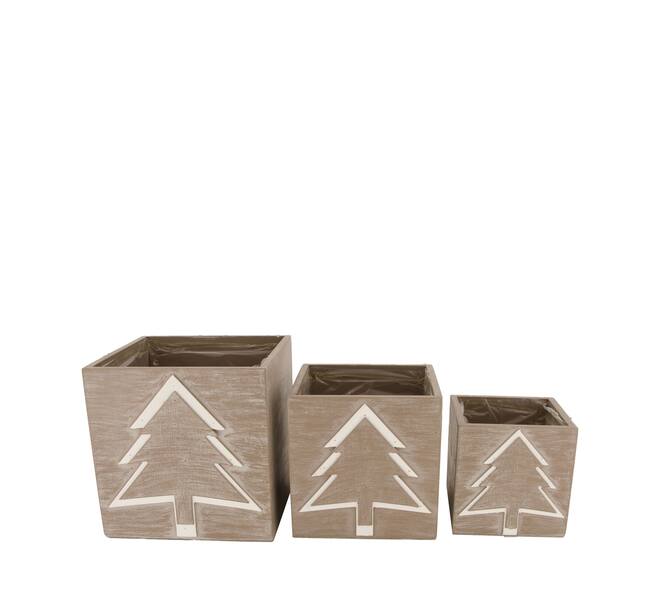 Drawer fir wood with plastic 18x18x18cm S/3