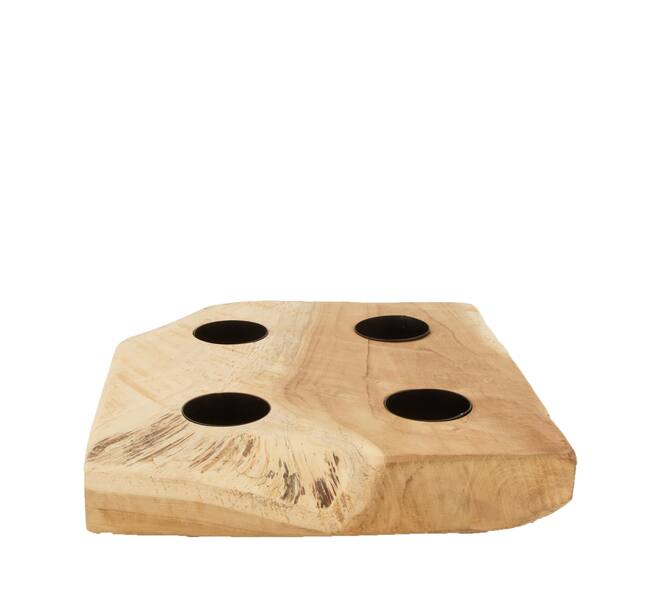 Candle holder teak wood 28x26x6cm - Natural