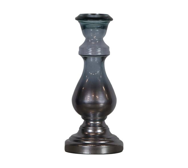 Dinnercandle holder recycled glass 17x40cm - Silver