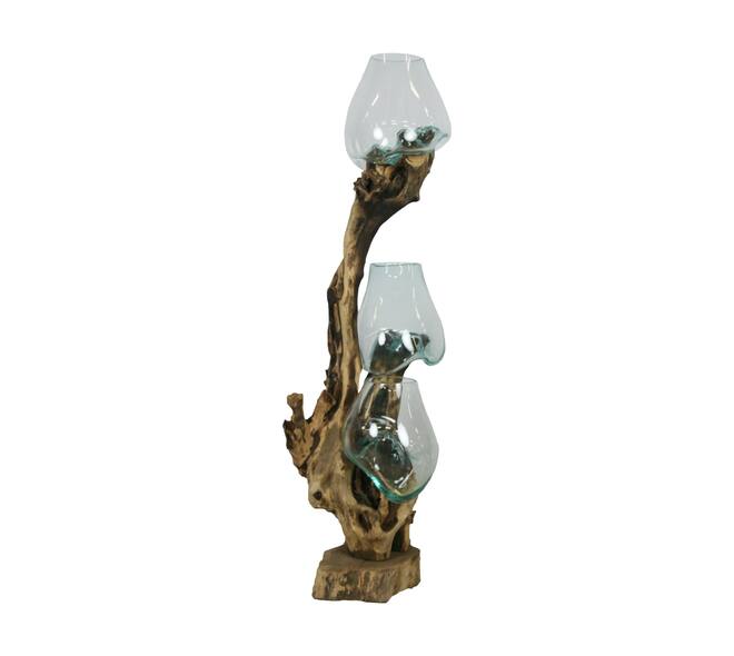 Root teak wood with glass 50x40x115cm - Natural