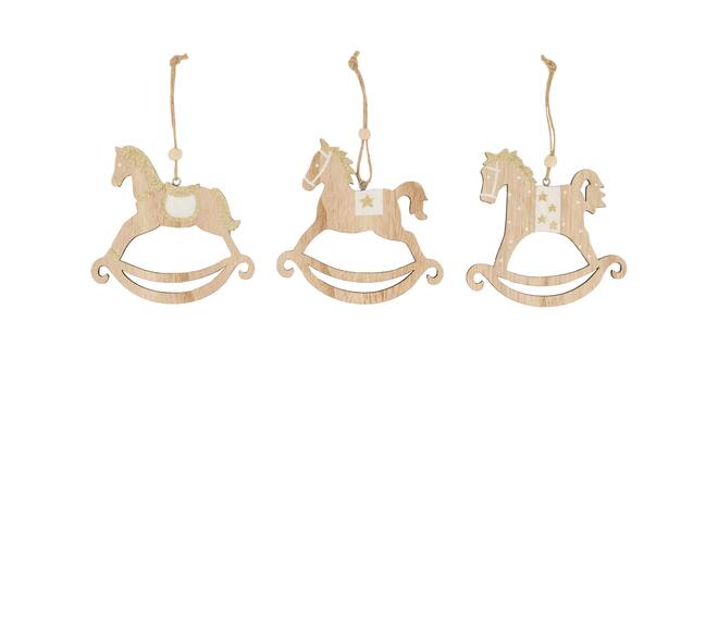Hanger rocking horse paulownia wood 3pc 12.2x0.5x12cm A/3