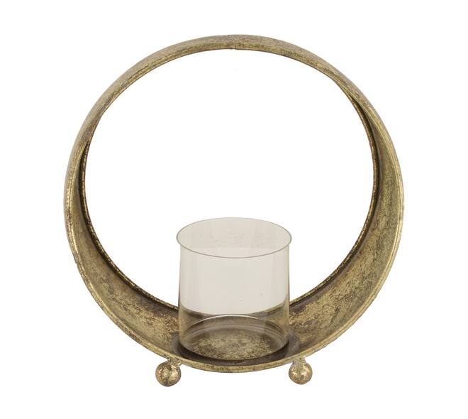 Candle holder metal with glass 27.5x14.5x28cm - Gold