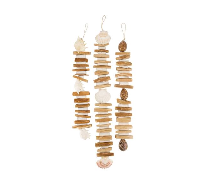 Garland shells with wood nature 9x3x63cm - Natural