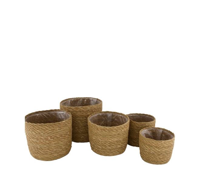 Basket round seagrass with plastic 19x19x18cm- Natural