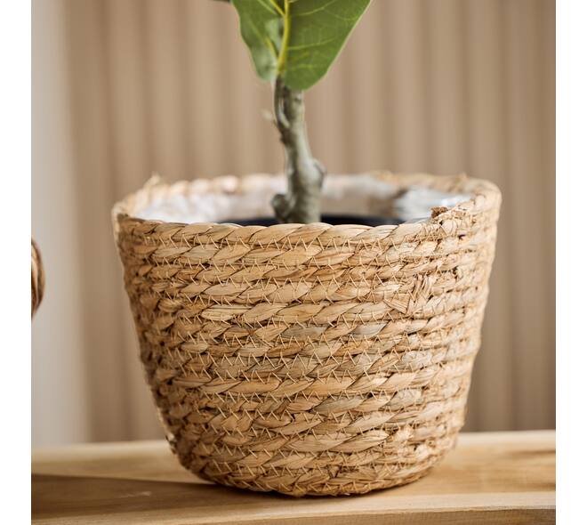 Basket round seagrass with plastic 19x19x18cm- Natural
