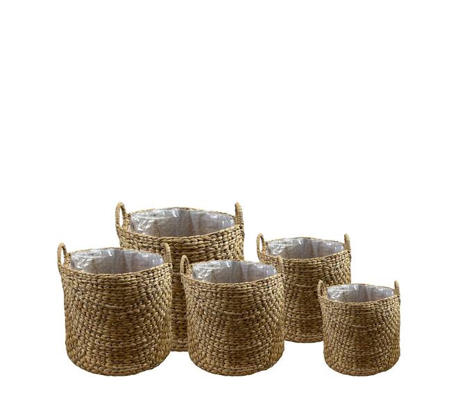 Basket round waterhyacinth with plastic 58x58x60cm S/5