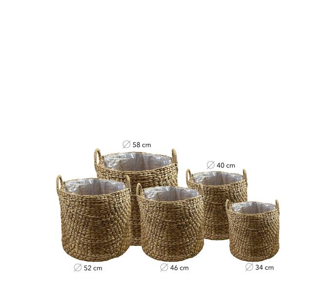 Basket round waterhyacinth with plastic 58x58x60cm S/5
