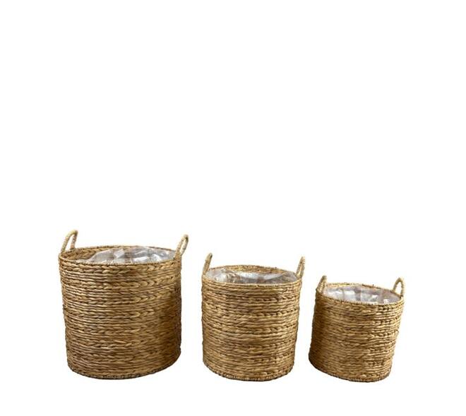 Basket round waterhyacinth with plastic 58x58x56cm - Natural