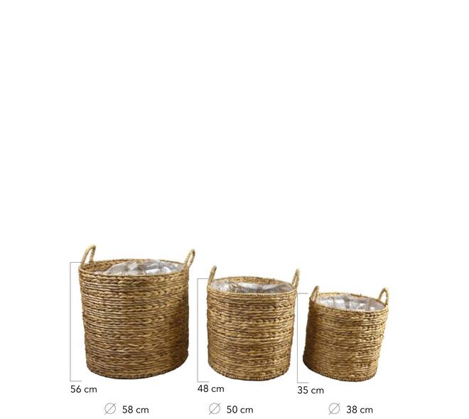 Basket round waterhyacinth with plastic 58x58x56cm - Natural