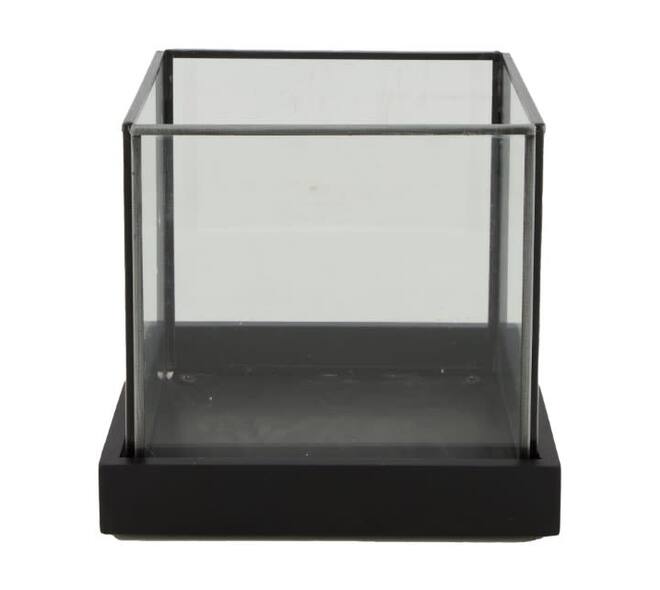 Candle holder glass with wood 16.5x16.5x15cm