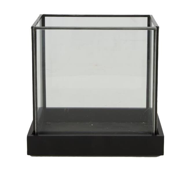 Candle holder glass with wood 18.5x12x17cm - Black