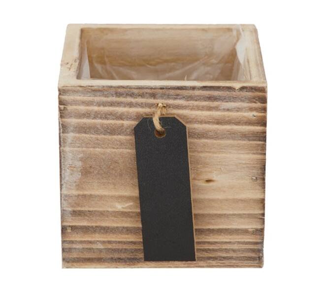 Planter fir wood with plastic 9.5x9.5x9.5cm