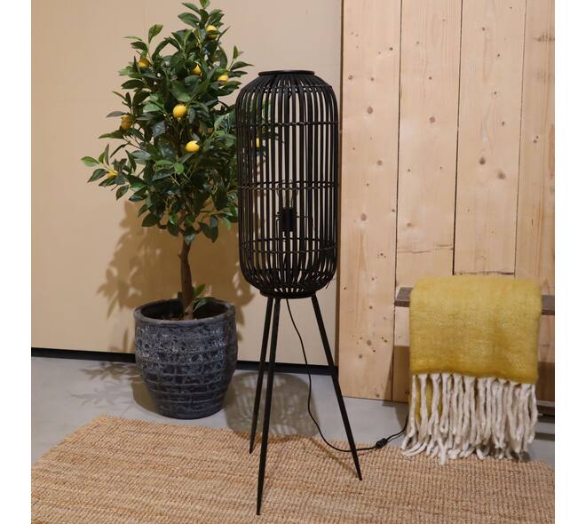 Staande lamp Essen - Bamboe - 35x35x117cm - Zwart