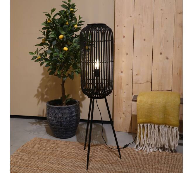 Staande lamp Essen - Bamboe - 35x35x117cm - Zwart