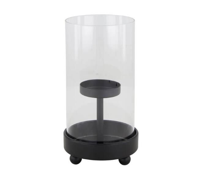 Tealight holder metal with glass 9.5x9.5x17.5cm - Black