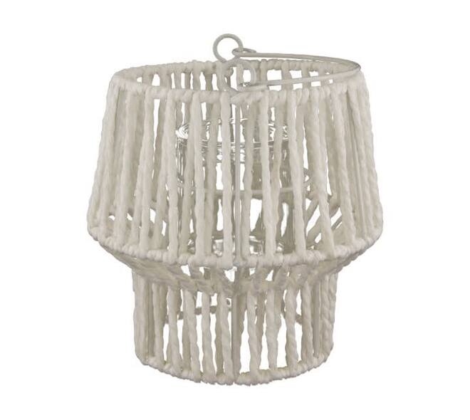 Lantern paper rope nature with glass 18.5x18.5x19.5cm - White