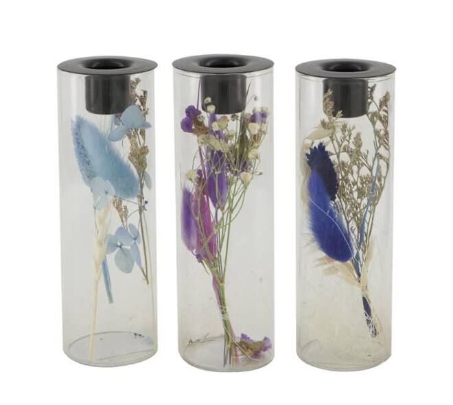 Dinnercandle holder with dried flowers glass 5x5x15cm C3 - Blue