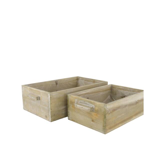 Box planter rectangular fir wood with plastic 35x20x11cm - Natural