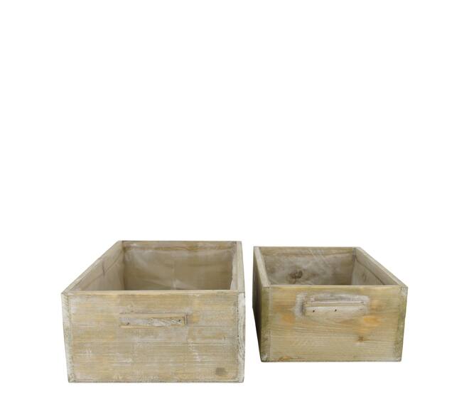 Box planter rectangular fir wood with plastic 35x20x11cm - Natural