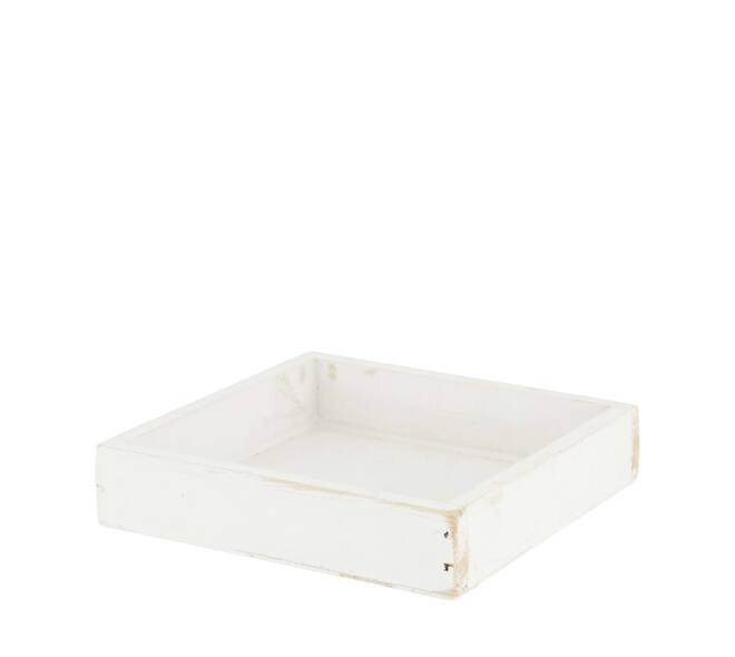 Tray square fir wood 14x14x3cm - White