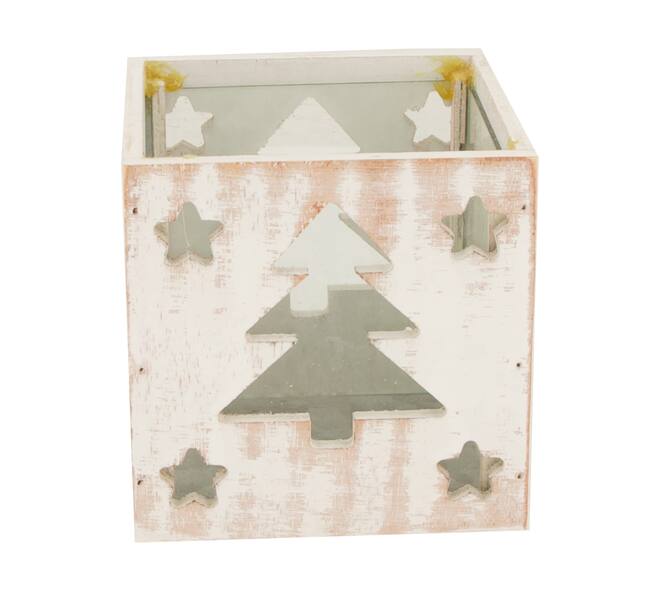 Tealight holder plywood 11.4x11.4x11.4cm FSC 100% - White