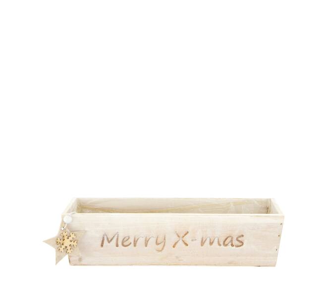 Planter Merry X-mas plywood with plastic 28x8x7cm FSC 100%