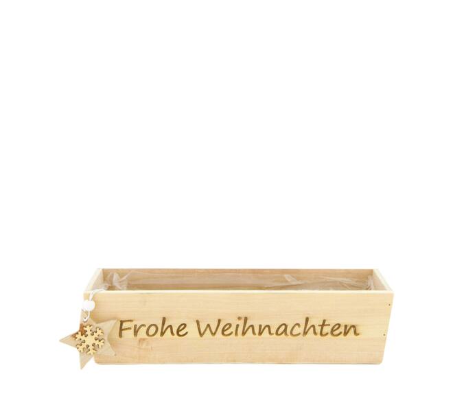 Planter Frohe Weihnachten plywood with plastic 28x8x7cm FSC 100%