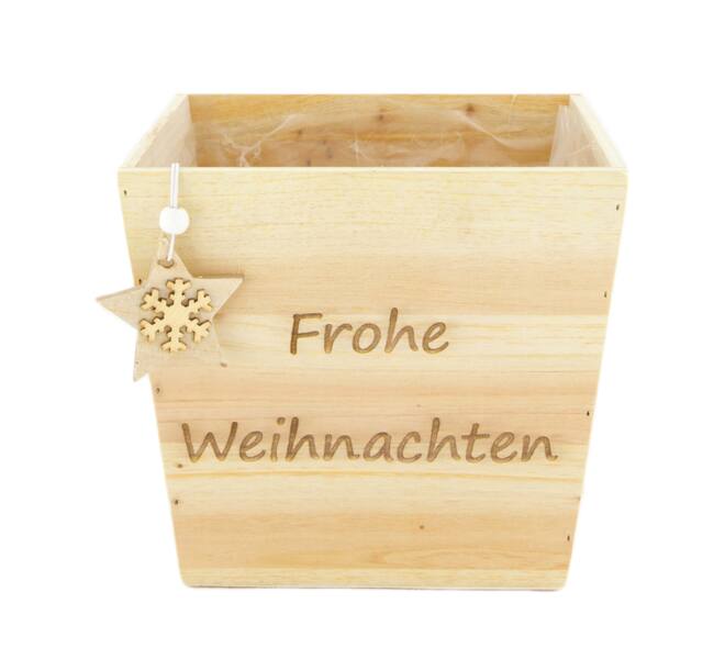 Planter Frohe Weihnachten plywood with plastic 18x18x16cm FSC 100%
