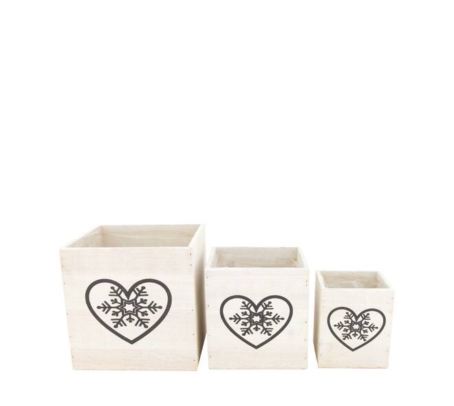 Planter heart plywood with plastic 18x18x18cm S/3 FSC 100%