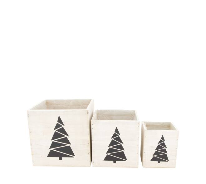 Planter tree plywood with plastic 18x18x18cm S/3 FSC 100%