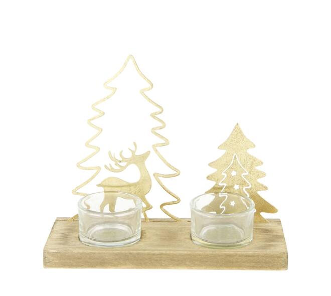 Tealight holder fir wood with glass 19x7x16.5cm FSC 100%