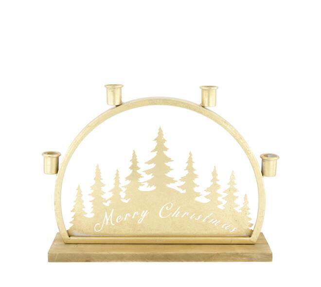 Candle holder Merry Christmas wood 36x7x29cm FSC 100% - Gold