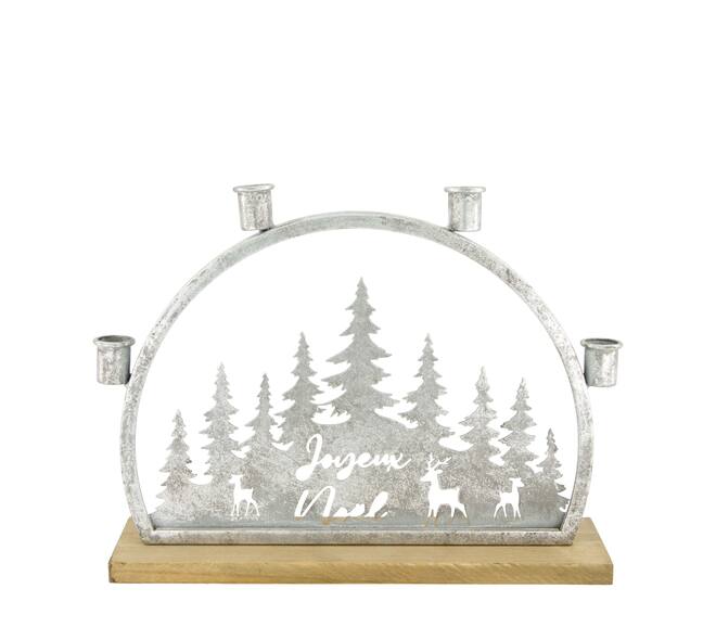 Dinnercandle holder Joyeux Noel fir wood 36x7x29cm FSC 100% - Silver