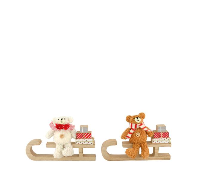Figurine teddybear fabric on sleigh plywood 18x2x12cm C/2 FSC 100%