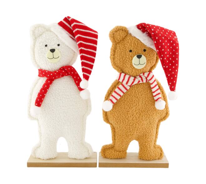 Figurine teddybear fabric  plywood 20x6x39cm FSC 100% - White