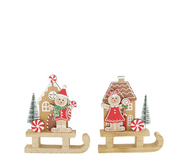Sleigh with gingerbread man mdf 14x2.5x17.5cm  FSC 100% - Multi