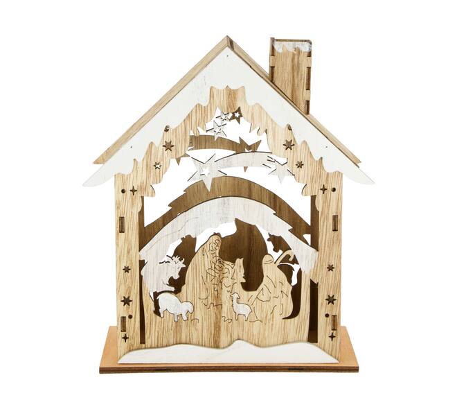 Figurine christmas scene plywood 17x7.5x21cm FSC 100%
