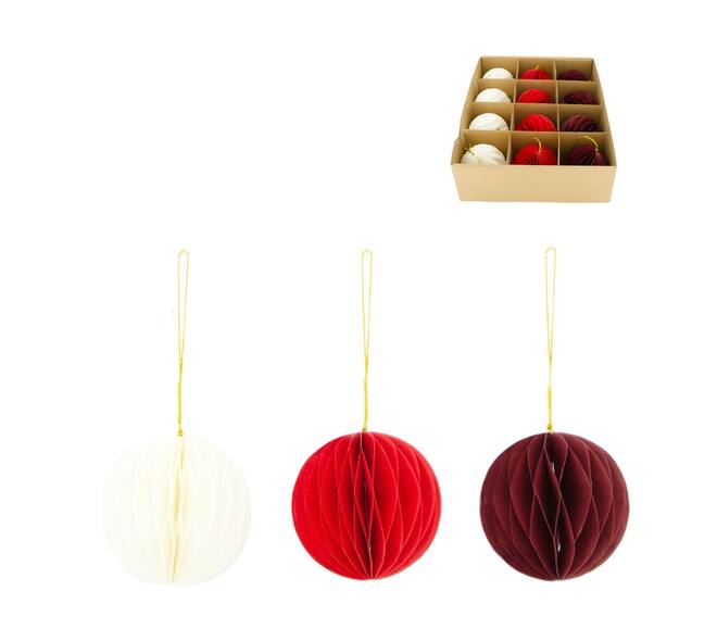 Bauble paper with hanger 8x8x8cm  FSC Mix 100% - Red